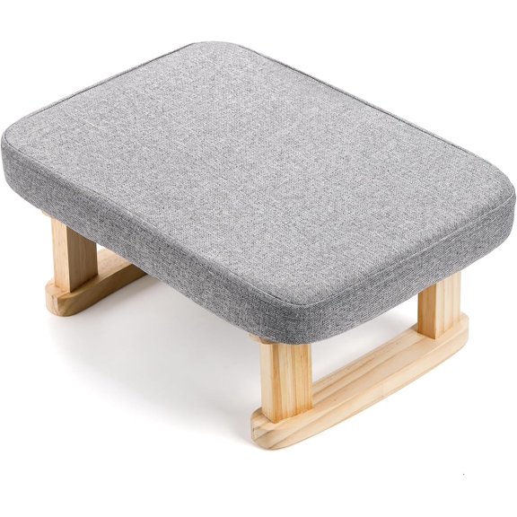 Small Footstool Ottoman, Rectangle Fabric Foot Stool Rest with Wooden Legs and Non-Slip Soft Padding, Modern Footstools Step for Couch, Desk, Office, Living Room, Bedroom, Entryway, Dogs, Gray