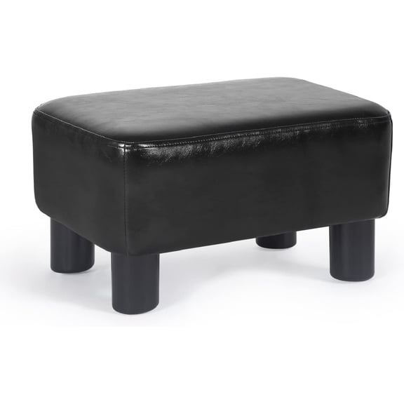 Small Footstool Ottoman, Rectangular Footrest Stool Padded Ottoman Extra Seating Pet Step for Living Room Entryway Office (Black)