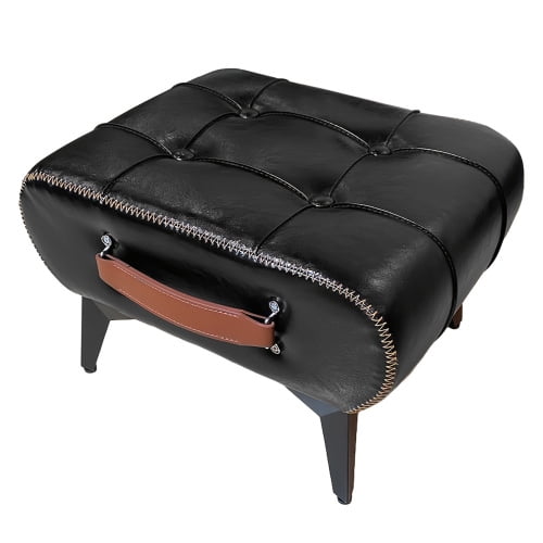 Small Footstool Ottoman - Stylish and Functional Modern Faux Leather Footrest for Extra Seating in Living Room, Entryway, or Office