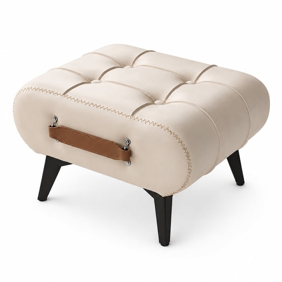Small Footstool Ottoman - Stylish and Functional Modern Faux Leather Footrest for Extra Seating in Living Room, Entryway, or Office
