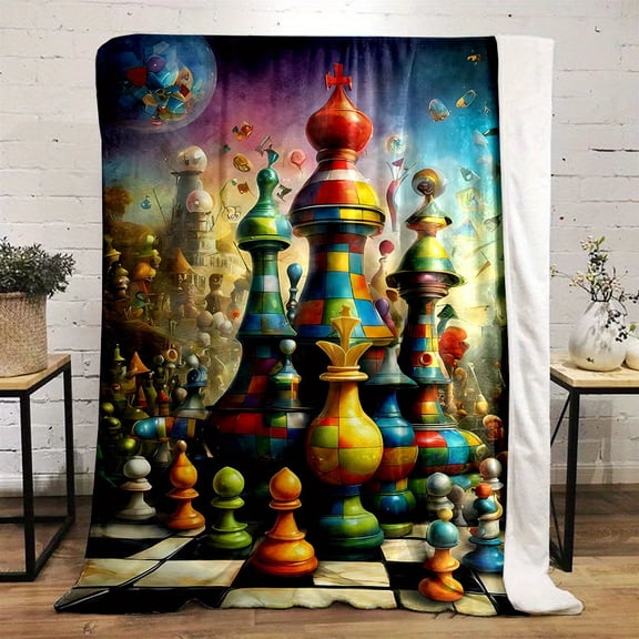 [Small Four Seasons Universal Cover] Colorful Chess Pattern Blanket for Lunch Break, Four Seasons Universal Small Cover
