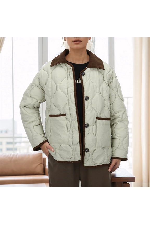 Small Fragrant Wind Check Color Contrast Lapel Light Down Quilted Woman Knit Hooded Cardigan Women Hooded Winter Coat Womens Nylon Jacket with Hood Component Jacket Lightweight down Coats Girls
