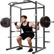 Small Frame Squat Cage Power Cage, Squat Rack for Home Gym, 1100LB Capacity Power Rack with Pull-Up Bar, Adjustable Safety Bars, Strength Training for Home Gym