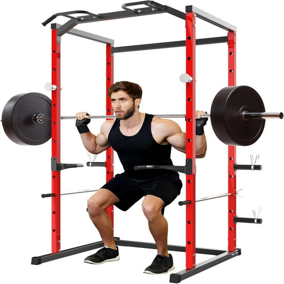 Small Frame Squat Cage Power Cage, Squat Rack for Home Gym, 1100LB Capacity Power Rack with Pull-Up Bar, Adjustable Safety Bars, Strength Training for Home Gym