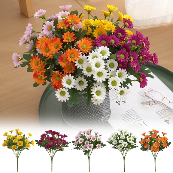 Small Fresh Artificial Chamomile Daisy Bouquets, Silk Fake Wild Chrysanthemum with Dancing Orchid, for Wedding Decor, Table Centerpieces, Bedroom and Party Floral Embellishments, 13*6in, Hot Pink