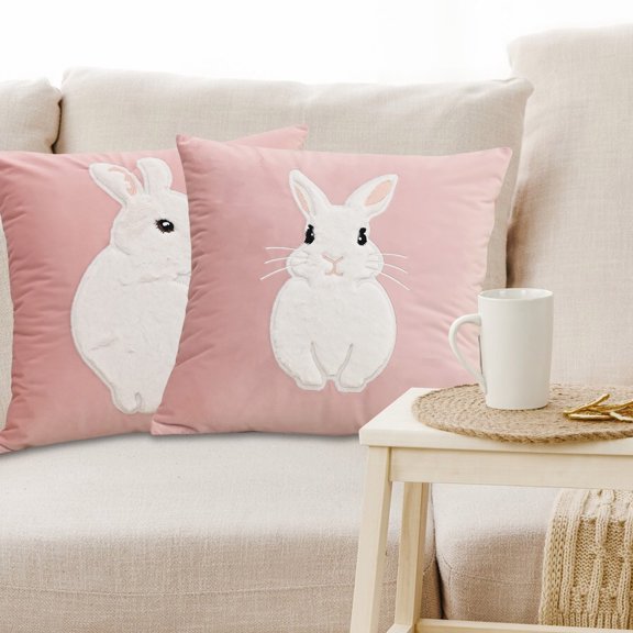 Small Fresh Embroidered Plush Rabbit Easter Pillowcases, Living Room Bedroom Sofa Decorative Pillow Covers, 17.7X17.7Inch 1Pc Pack For Easter Home Decoration