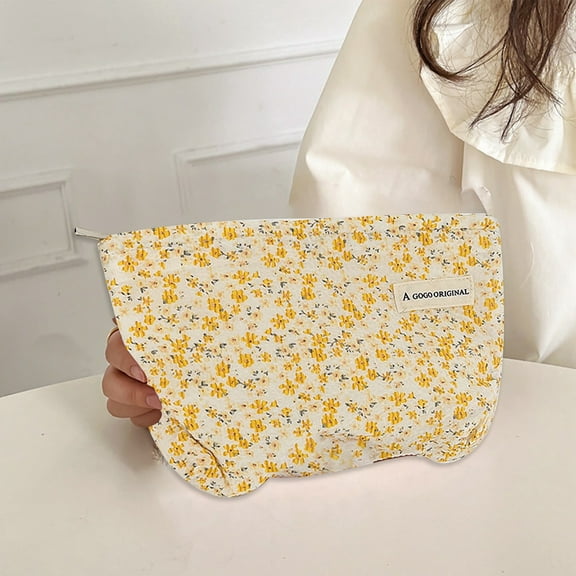 Small Fresh Floral Cosmetic Bag Large Capacity Portable Toiletries Storage Pouch for Women Girls Travel Organizer