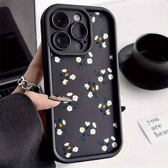 Small Fresh Flower High Bamboo TPU Mobile Phone Case Suitable for iPhone 16 Models Solid Color Simple Anti-fall Black