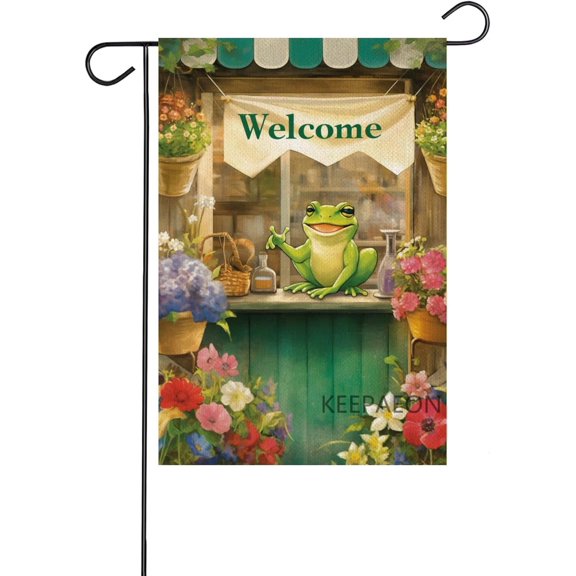 Small Frog Garden Welcome Flag Double-Sided Outdoor Lawn and Home Decor 12x18 Inch