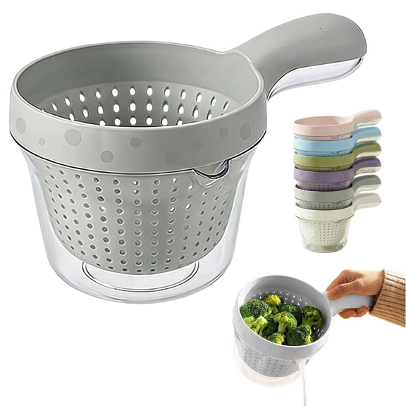 Small Fruit Colander,Dual Layer Draining Basket with Handle,Mini Berry and Tomato Washer,Vegetable Washing Bowl with Strainer,Kitchen Rinser Container for Fruits,Portable Strainer Bowl (White)