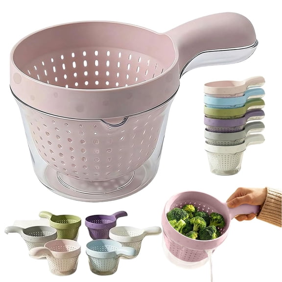 Small Fruit Colander and Dual Layer Draining Basket with Handle, Vegetable Strainer Washer for Berries Tomatoes, Kitchen Rinser Container Bowl for Washing and Draining