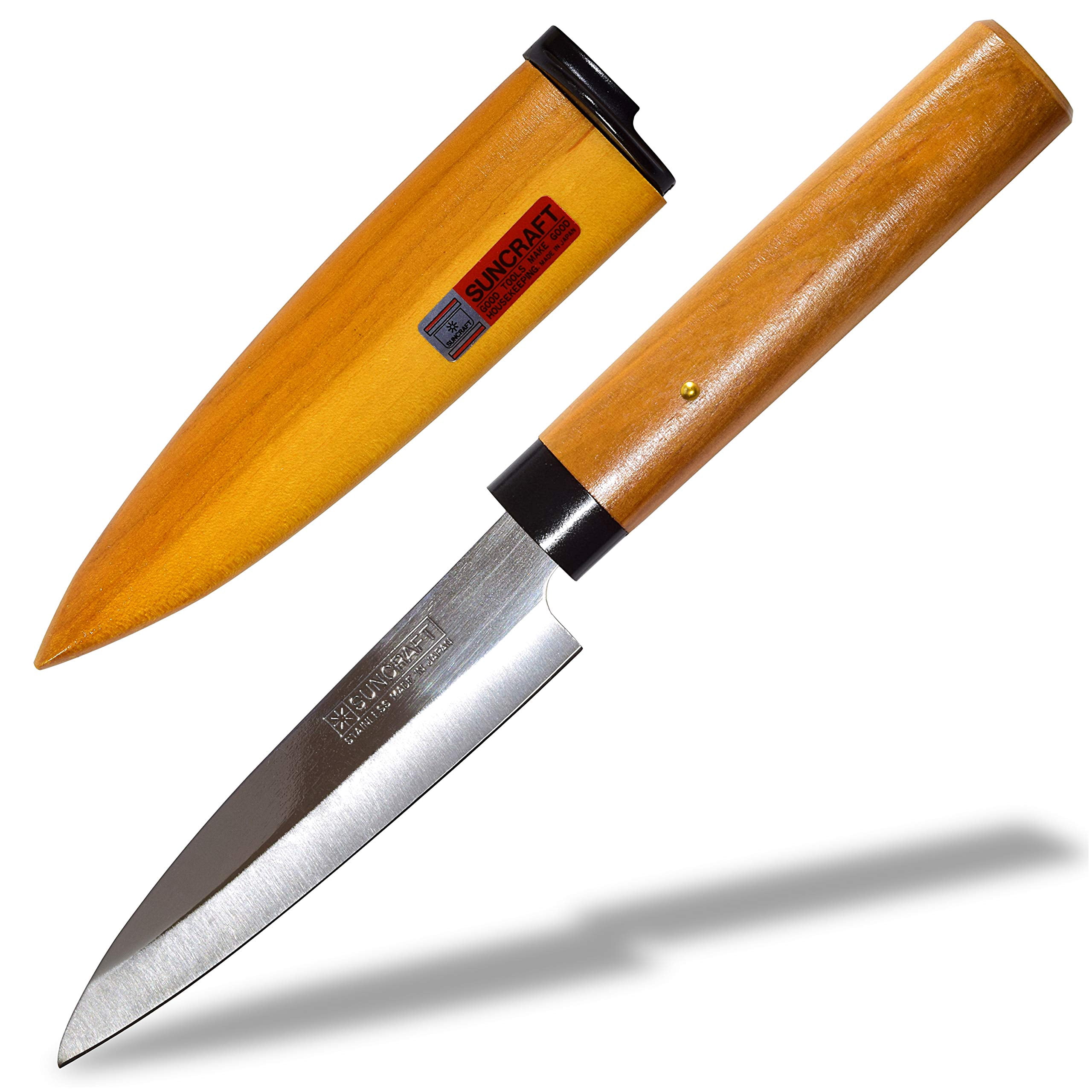Small Fruit Knife with Wooden Sheath, 8.5-Inch Stainless Steel Utility Knife for Fruit and Vegetable Prep