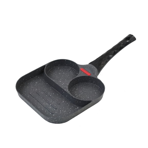 Small Frying Pan Nonstick, Breakfast Pan, 2 Egg Cavities, Square Griddle Pan, Heat Resistant Handle, Multi Zone Cooking, Charcoal Black, Non Stick Cookware, 1 Pc