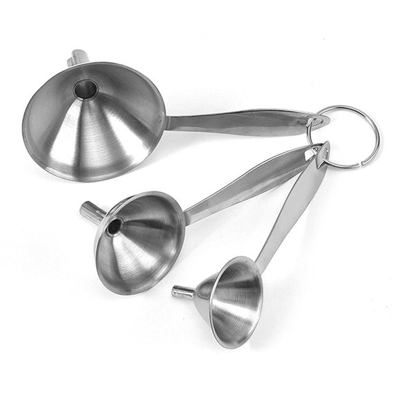 Small Funnels for Filling Small Bottles, 3 in 1 Metal Funnels for Filling Bottles,Stainless Steel Small Kitchen Funnel Set Transferring Essential Oils Liquid Fluid Spice Dry Ingredients Powder (L/M/S)