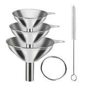 Small Funnels for Filling Bottles, 3 Pcs Stainless Steel Kitchen Funnel Set with Long Handle, Food Grade Mini Metal Funnel for Transferring Oil Liquid, Easy Cleaning with a Brush