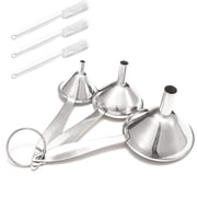 Small Funnels for Filling Bottles, 3 Pcs Stainless Steel Kitchen Funnel Set with Long Handle, Food Grade Mini Metal Funnel for Transferring Oil Liquid, Easy Cleaning with a Brush