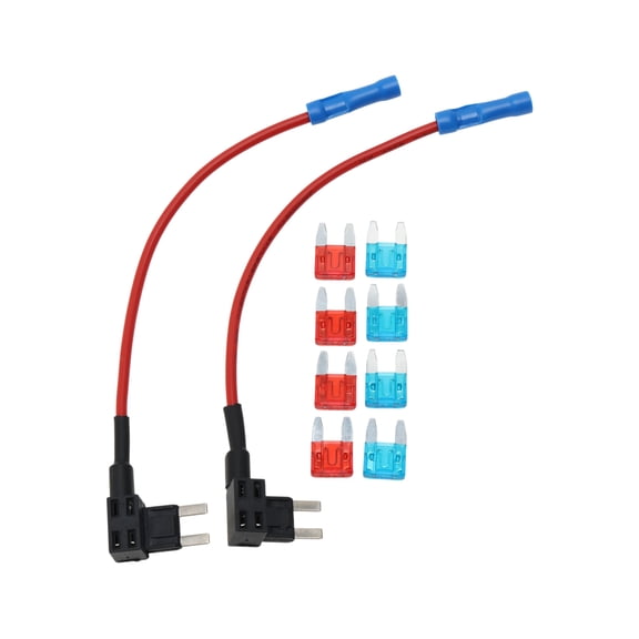 Fuse Tap Adapter Kit, Fuse Tap Holder Connector, Small Size 2 Pack DC 32V Blade Fuse Holder w/ 8 Fuses(10A+15A)
