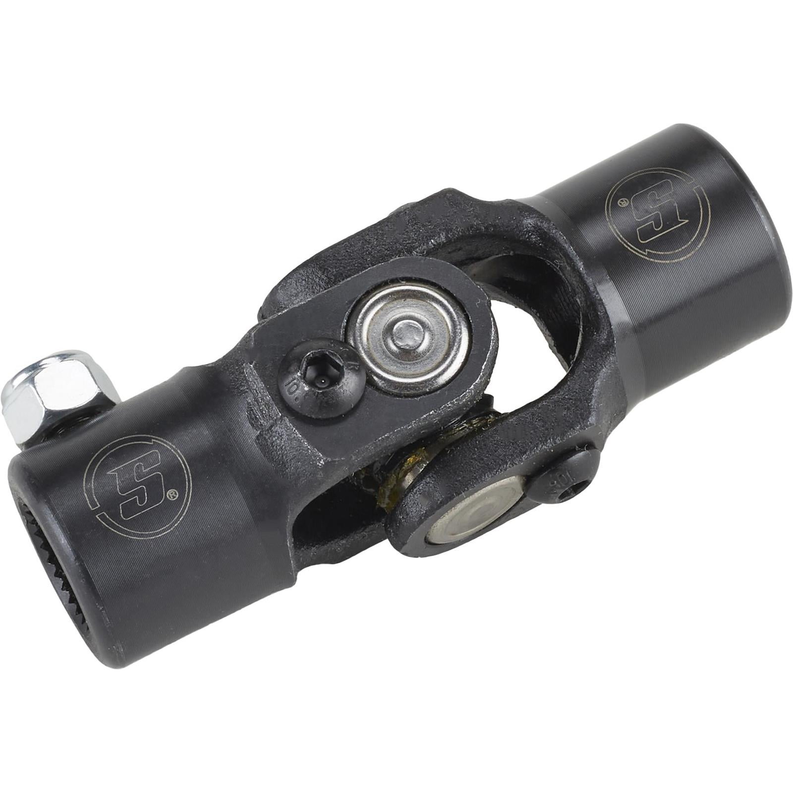 Speedway Motors Small GM Power Steering U-Joint, 1978-Up 3/4-30 Spline to 3/4 Round Forged Steel Steering Shaft Coupler with Black Oxide Finish