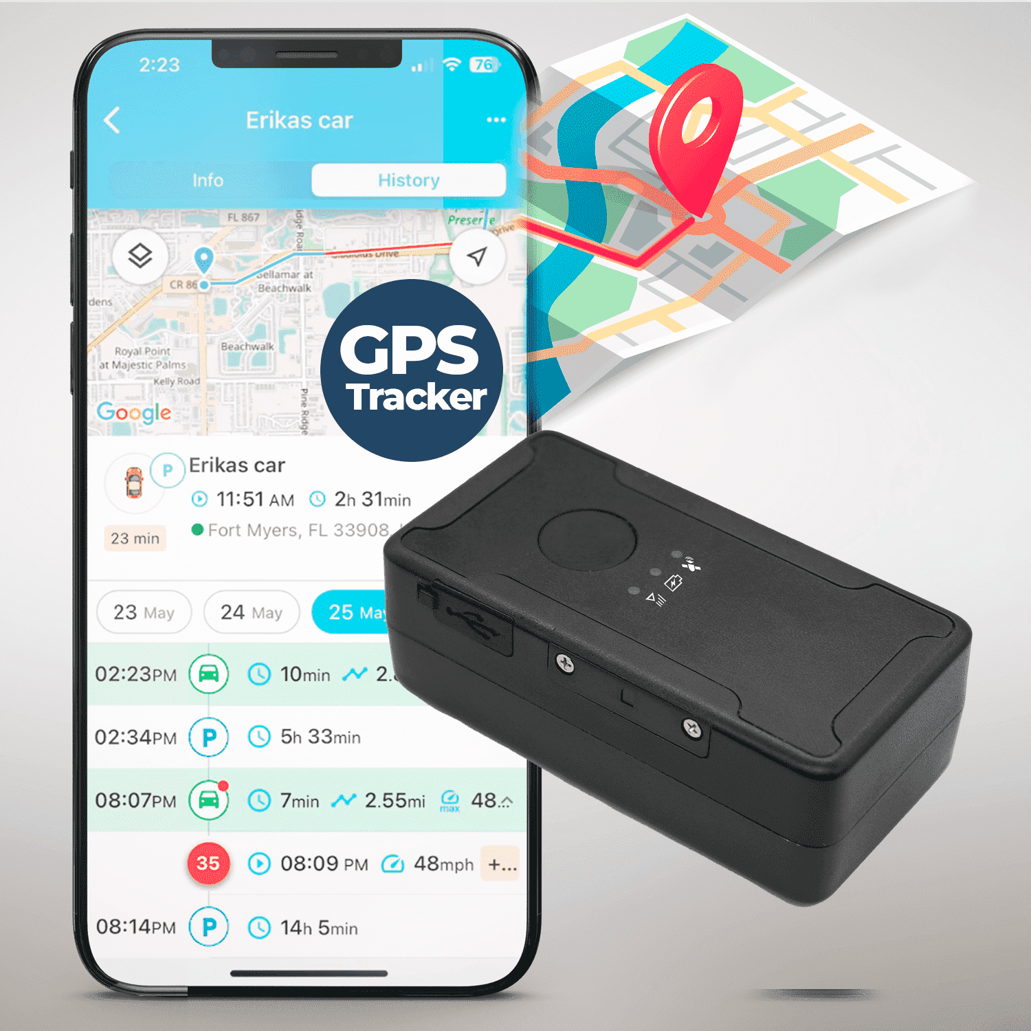 GPSnvision Small Car GPS Tracker 4 Week Battery Splash Proof Hidden Device for Vehicles Kids Seniors Luggage Walmart