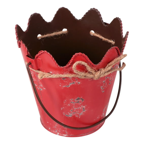 Small Galvanized Bucket Lid Wavy Edge Flower Pot Mini