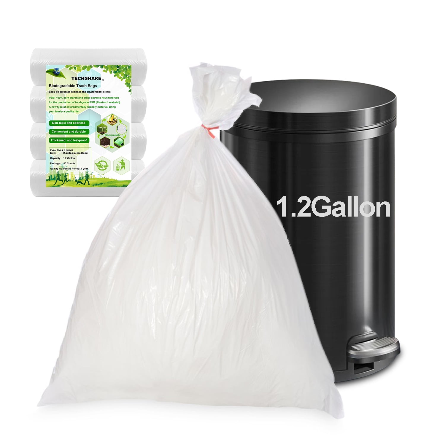 Small Garbage Bags 1.2 Gallon, 80 Counts Biodegradable Trash Bags Mini  Trash Can Liners(Unscented)