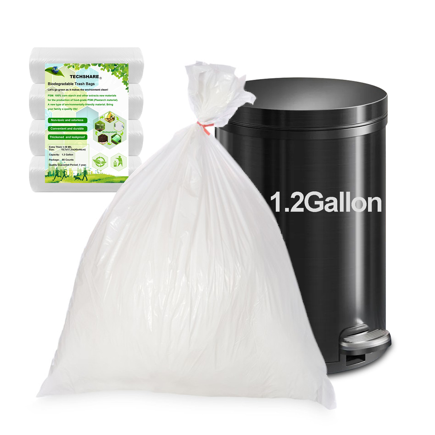 Small Garbage Bags 1.2 Gallon, 80 Counts Biodegradable Trash Bags Mini Trash Can Liners(Unscented) - image 1 of 9