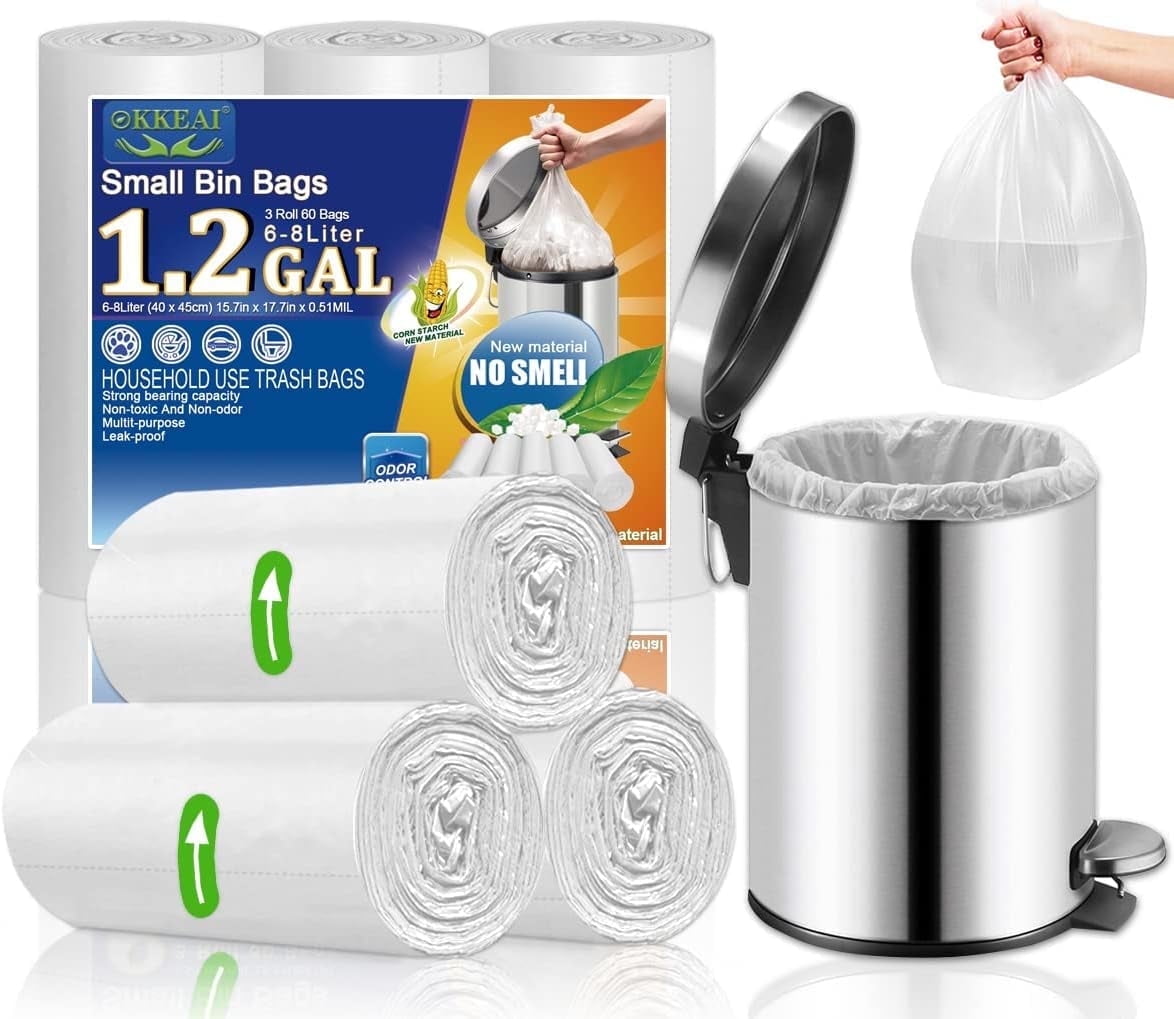 Small Garbage Bags 1.2 Gallon Trash Bags for Bathroom Waste Basket Liners,60 Counts.