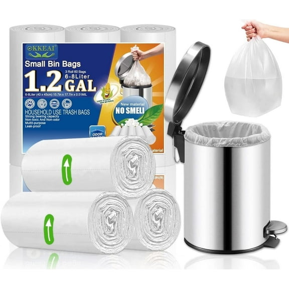 Small Garbage Bags 1.2 Gallon Trash Bags  for Bathroom Waste Basket Liners,60 Counts.
