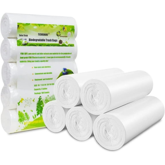 Small Garbage Bags 4-6 Gallon, 100 Counts Biodegradable Trash Bags Small Trash Can Liners(Unscented)