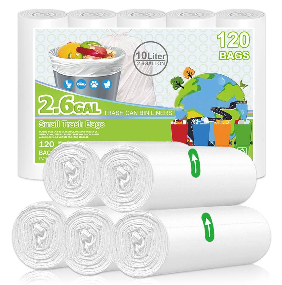 Small Garbage Bags Biodegradable Trash Bags 2.6 Gallon White, 120 Count