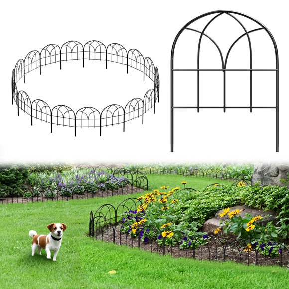 Small Garden Fence Animal Barrier, 12.55"*16.53" Decorative Fence Panel, No Dig Fences Barrier, Arch 19 Pcs Black Metal Fencing, Garden Border Edging Fences, Dog Fencing Blocker for Yard, Flower Bed
