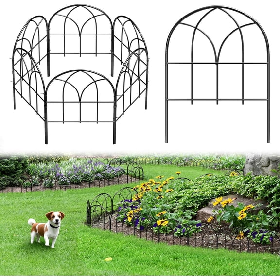 Small Garden Fence Animal Barrier, W12.55*H16.53 Decorative Fence Panel, No Dig Fences Barrier, Arch 6 Pcs Black Metal Fencing, Garden Border Edging Fences, Dog Fencing Blocker for Yard, Flower Bed