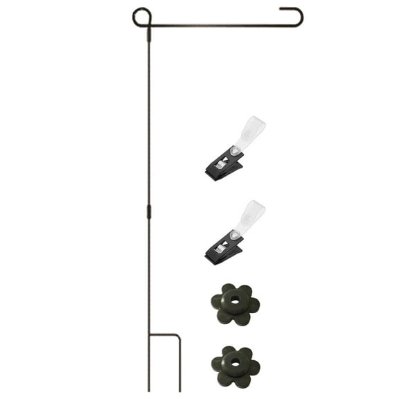1 Set of Garden Flag Holder Stand Weather Proof Yard Flagpole Metal Flagpole with Clip Stopper
