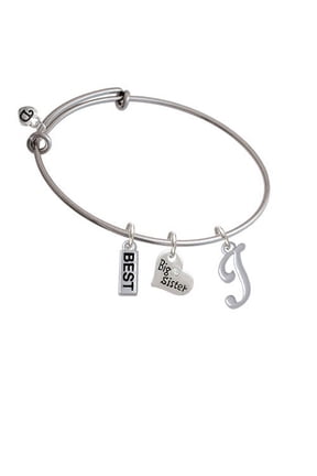 Small Gelato Script Initial - I - Big Sister Heart Expandable Bangle Bracelet