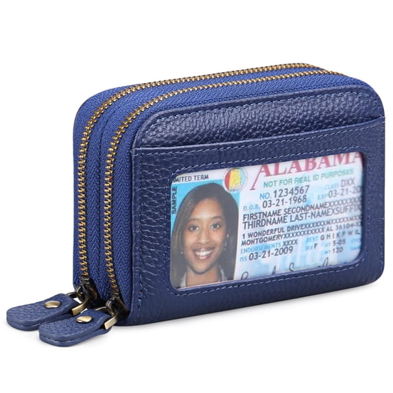 Small Genuine Leather Wallet For Women, Rfid Blocking Credit Card Holder(Navy Blue)