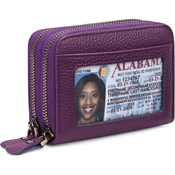 Small Lychee Leather Wallet for Women, RFID Blocking Credit Card Holder Wallet（Purple）