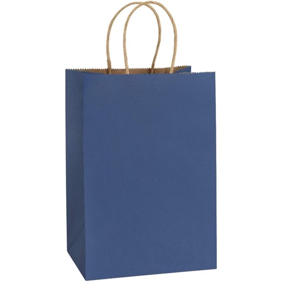 Small Gift Bags 25Pcs 5.25x3x8 Navy Blue Paper Bags with Handles, Kraft Paper Sacks for Small Gifts, Birthday, Wedding Party Favor, Retail, Merchandise