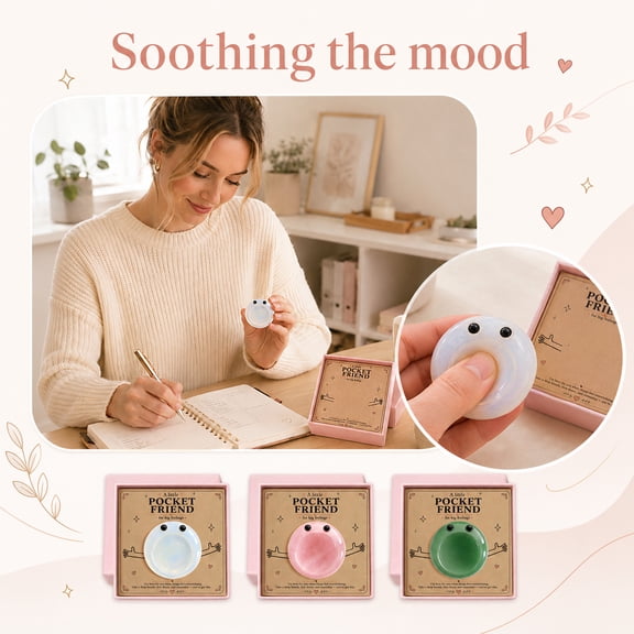 Small Gift Box, Hug in A Box, Emotional Support, Relaxation Relief, 3.5X3.5 in Pocket Friend Keepsake Set with Green Frog Stone and Printed Comfort Card for Everyday Use