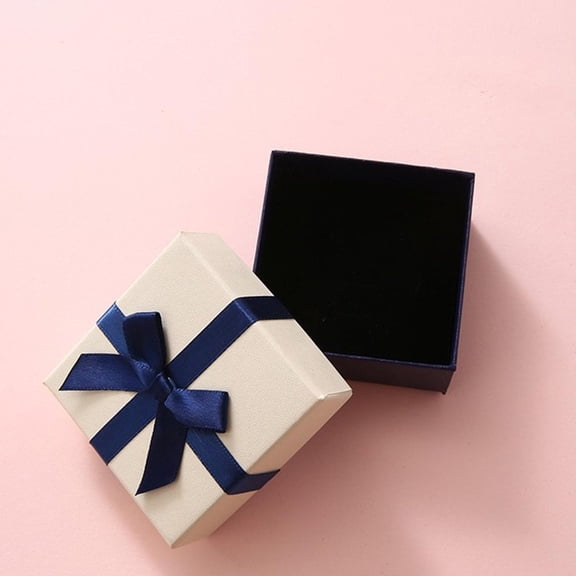 Small Gift Box, Small Jewelry Gift Box, Bridesmaid Gift Box, Valentine's Day Gift Box, 7.5 X 7.5 X 3.5 Inch Square Hard Paper Gift Case with Navy Satin Ribbon Bow, Detachable Lid