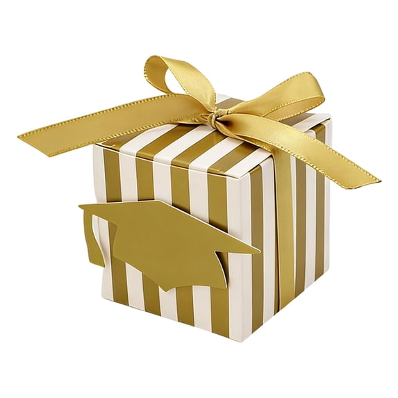Small Gift Boxes, Creative Favor Boxes Paper Gift Boxes with Ribbon & Graduation Caps Decor for Presents, Crafting, Cupcake Boxes, Gifts, Candy Boxes for Commencement Party, 1Pc(Gold,2x2x2")