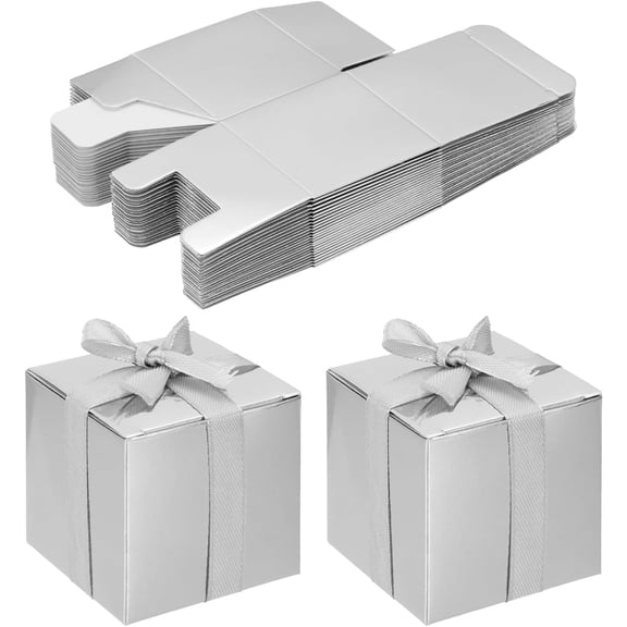 Small Gift Boxes Tutuviw 30 Pcs Kraft Gift Boxes with Lids Mini Party Favor Boxes with Ribbon Paper Boxes for Women Girl Birthday Bridal Shower Party DIY Decor (Silver, 2 x 2 x 2 in)