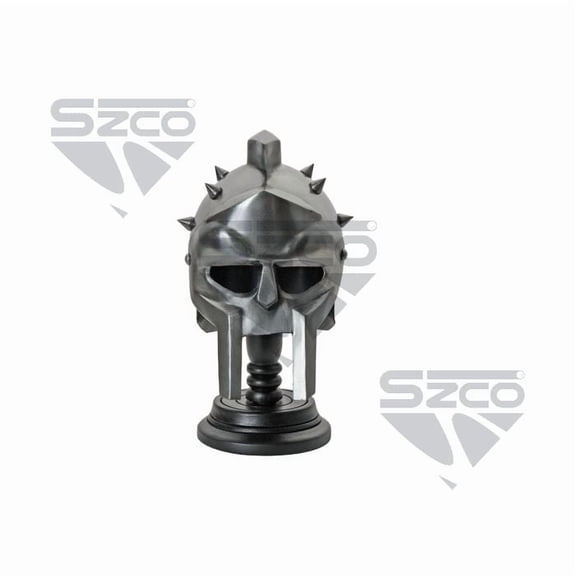 SZCO Small Roman Gladiator Display Helmet 18 Gauge Carbon Steel With Finished Wood Stand Collectible Decorative Armor