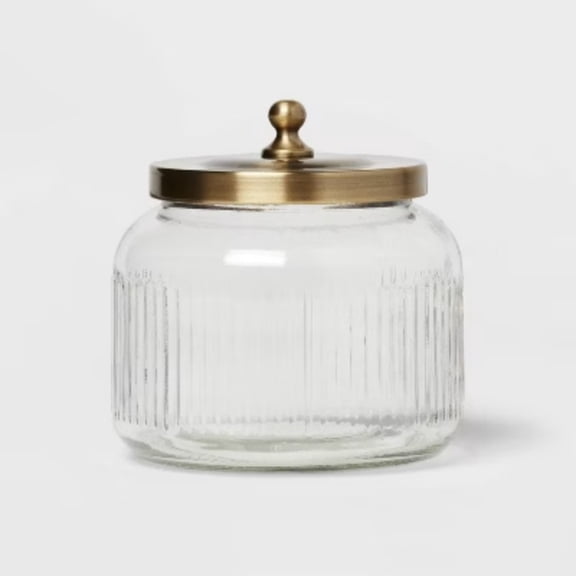Small Glass Bath Canister Brass: Elegant Storage Container with Lid for Bathroom Organization