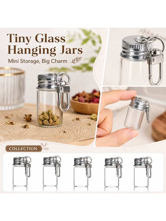 Small Glass Bottle Keychain Bulk, Transparent DIY Wishing Drifting Bottles with Aluminum Lid, Mini Glass Vials for Wedding Favors Home Crafts, Portable Charm Containers (15PCS)