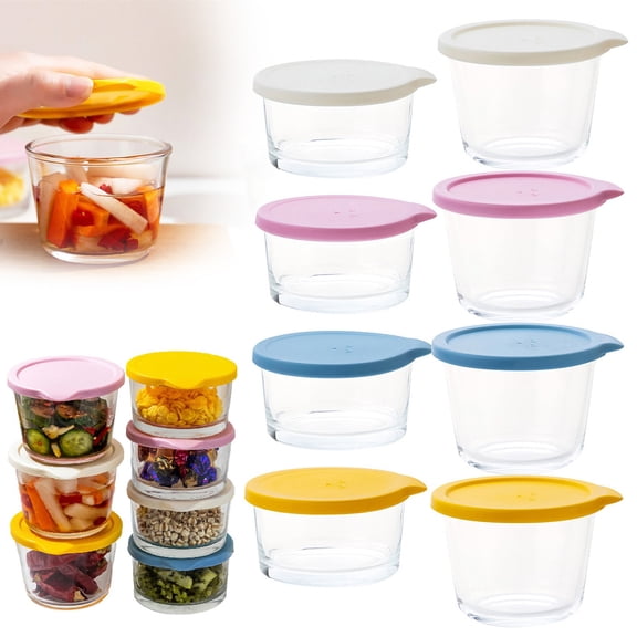 Small Glass Bowls With Airtight Lids,Sauce Containers, Salad Dressing Container,Airtight Leak Proof 8oz Stackable Custard Cups Prep Bouillon Cups & Mixing Bowls For Dips Candy Dessert Microwave