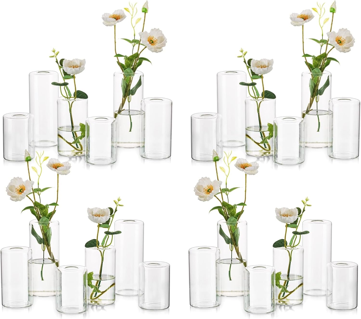 Hewory 24pcs Small Glass Bud Vases Set – Clear Cylinder Vases, 3 Heights, For Centerpieces & Decor