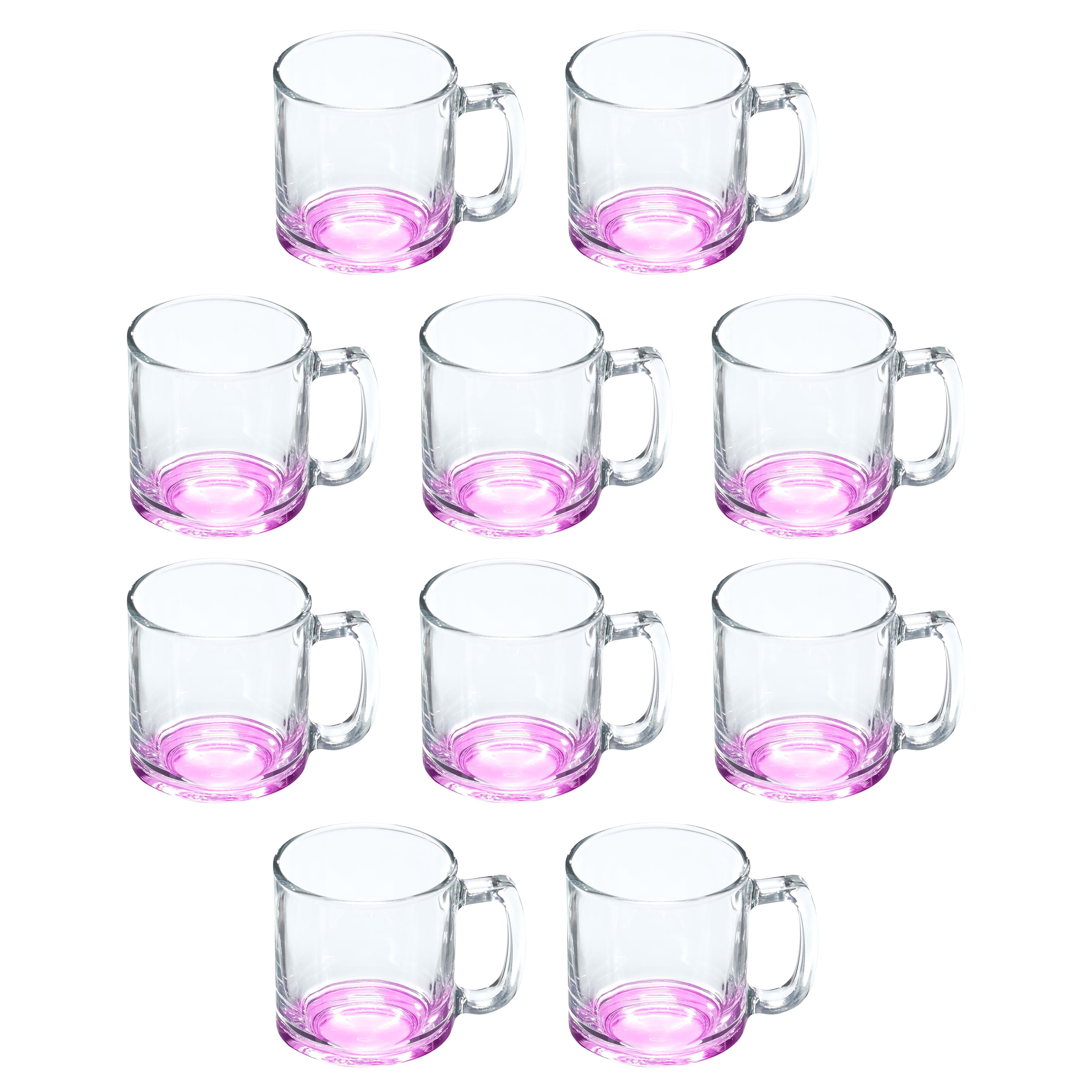 Small Glass Coffee Mugs 9 oz. Set of 10, Bulk Pack - Perfect for Coffee, Tea, Espresso, Hot Cocoa, Other Beverages - Pink