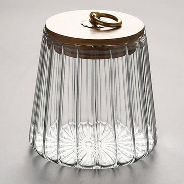 Small Glass Coffee Nuts Canister Airtight Storage Jar Petal Decorative Container with Bamboo Lid Metal Handle Easy to Grasp,750ml