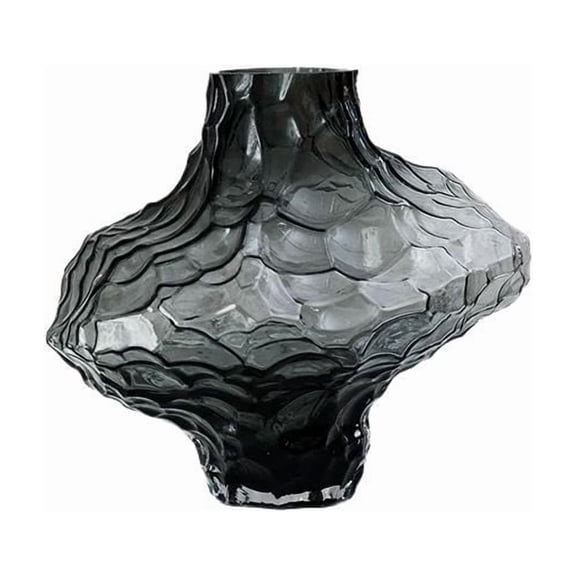 Small Glass Flower Vase for Office Desk and Bookshelf, 6.3" Minimalist Design Vase with Thickened Stable Base, Modern Wavy Glass Vase for Small Bouquets, Dining Table Decor, Black