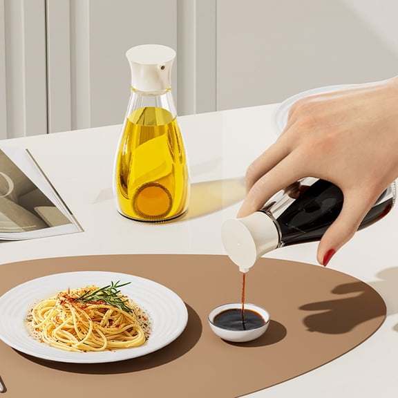 Small Glass Oil Bottle for Vinegar Soya Sauce Dispenser - 5.7 Inch Kitchen Seasoning Container with Wood Stopper - Leak Proof Multi Purpose Pouring Bottle for Cooking Condiments Salad Dressing